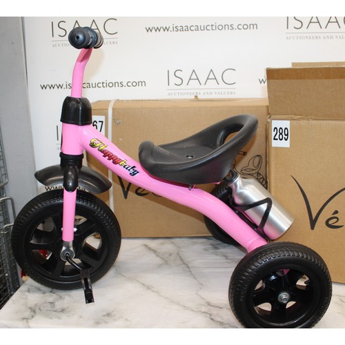 256 - Ex Wholesale-Two Kids Tricycles One Pink Made Up With Box & One Blue Unmade In Box As Found