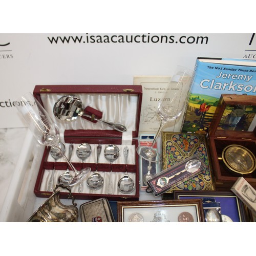 103 - Mixed Collectable Items Inc- Silver Plate/Coins/Royalty/Tins/Etc All AS Found 
Tray Not Included
COL... 