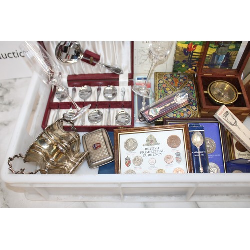 103 - Mixed Collectable Items Inc- Silver Plate/Coins/Royalty/Tins/Etc All AS Found 
Tray Not Included
COL... 