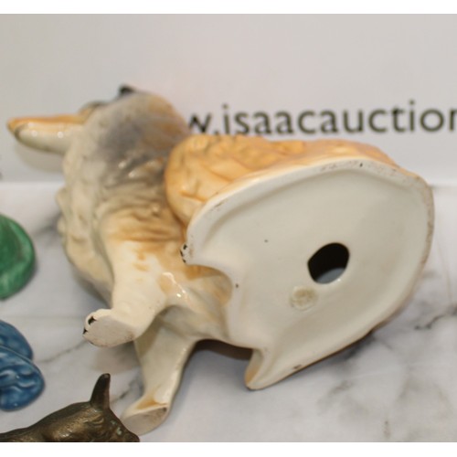 111 - Selection Of Ceramic & Brass Dogs Inc-Pekingese Sylvac/Rough Collie/Cocker Spaniel/Scottish Terrier/... 