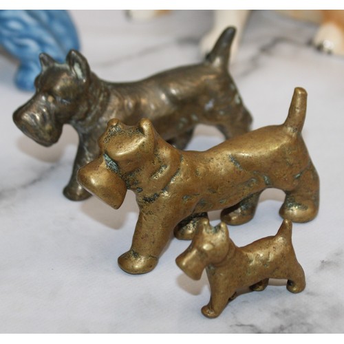 111 - Selection Of Ceramic & Brass Dogs Inc-Pekingese Sylvac/Rough Collie/Cocker Spaniel/Scottish Terrier/... 