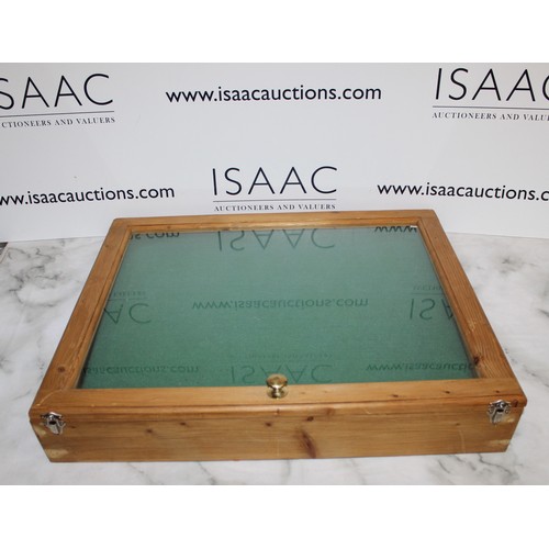 115 - Wooden, Glass Topped Display Case 60cm x 50cm 
COLLECTION ONLY