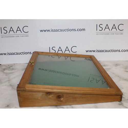 115 - Wooden, Glass Topped Display Case 60cm x 50cm 
COLLECTION ONLY
