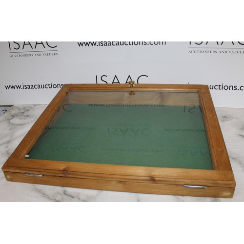 115 - Wooden, Glass Topped Display Case 60cm x 50cm 
COLLECTION ONLY