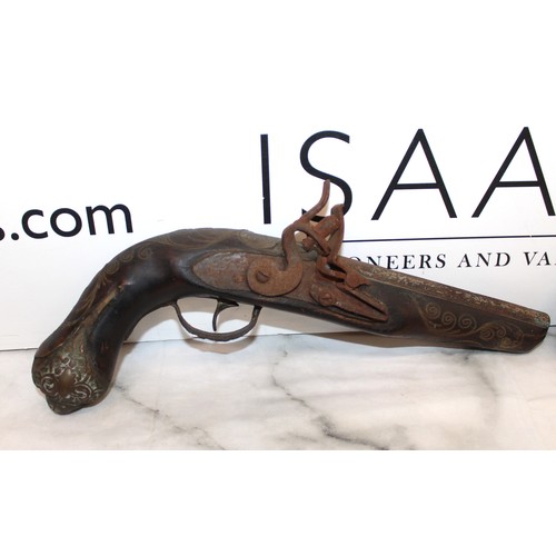 116 - Antique Flintlock Holster Pistol & Antique Flintlock Box-Lock Pocket Pistol Both As Found