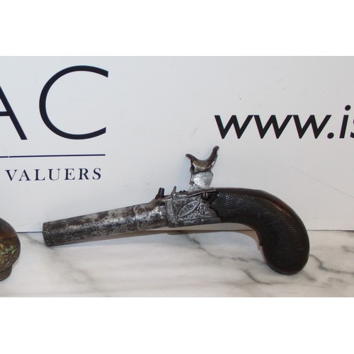 116 - Antique Flintlock Holster Pistol & Antique Flintlock Box-Lock Pocket Pistol Both As Found
