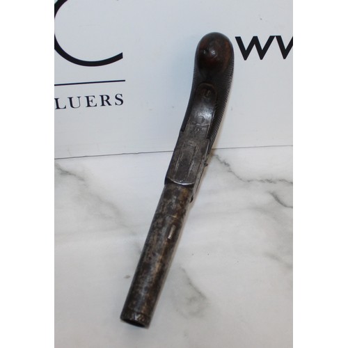 116 - Antique Flintlock Holster Pistol & Antique Flintlock Box-Lock Pocket Pistol Both As Found