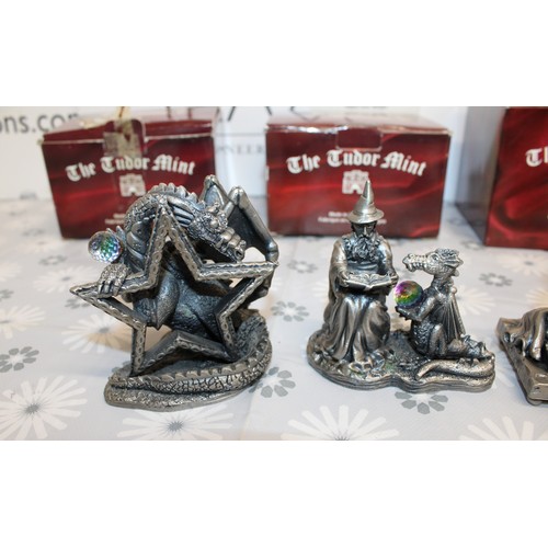 185 - 5 x Boxed Myth And Magic Collectables Figurines By The Tudor Mint Inc:  The Dragon Of The Stars/Rune... 