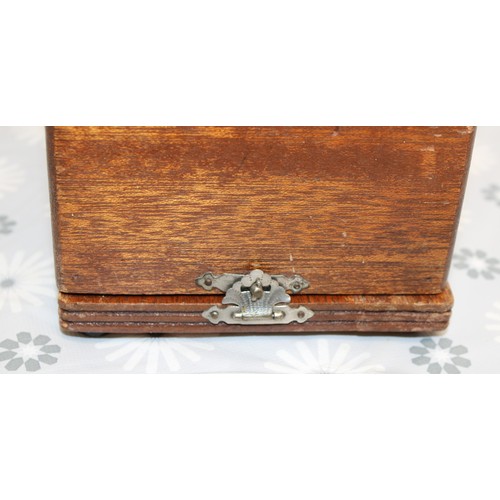 193 - Wooden Cased Lead Miniature Toy Sewing Machine A Japanese 