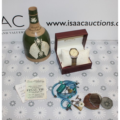 194 - A Selection Of Items Inc: Jewellery/A Spode Commemorative Bottle/A Boxed Rotary Watch-Untested And A... 