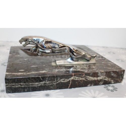 201 - A Collectable Jaguar Leaper Mascot Mounted On A Marble Base Typically Used As A Desk Display Or Pape... 