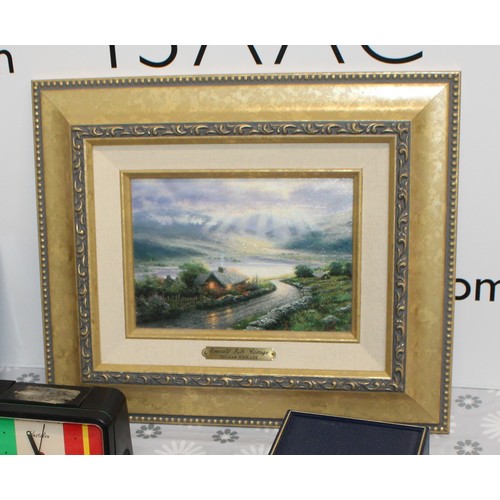 212 - Mixed Items Inc- Alarm Clocks/Boxed SEIKO Watch/THOMAS KINKADE Emerald Isle Cottage Painting With Ce... 
