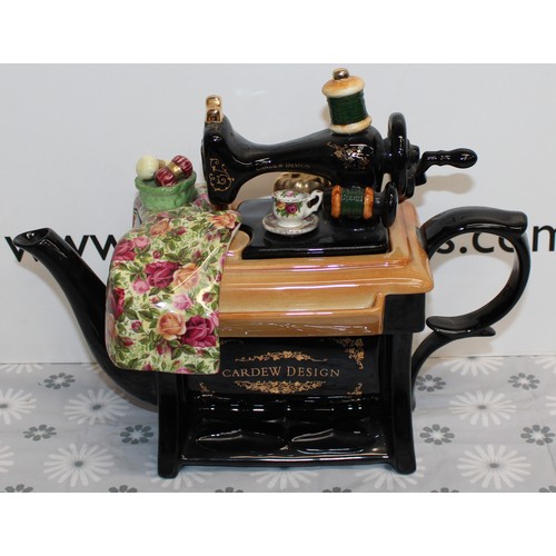 216 - Collectable Large Old Country Roses Royal Albert CARDEW DESIGN Sewing Machine Teapot Limited Edition... 