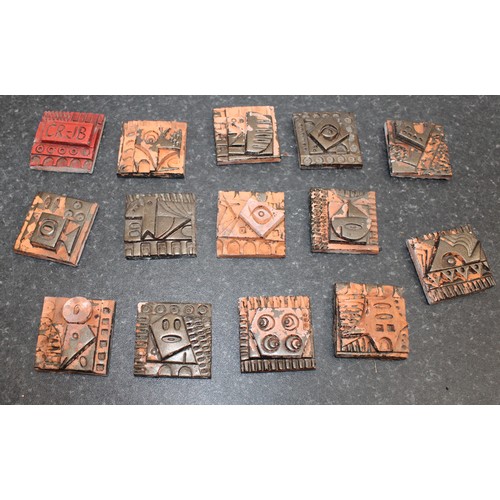 230 - 14 x Handmade Terracotta Relief Tiles By British Multi disciplinary Artist Ron Hitchin's Inspired By... 