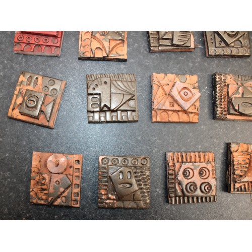 230 - 14 x Handmade Terracotta Relief Tiles By British Multi disciplinary Artist Ron Hitchin's Inspired By... 