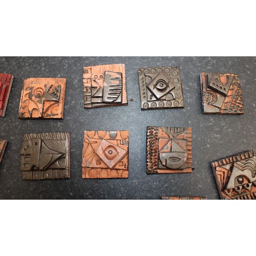 230 - 14 x Handmade Terracotta Relief Tiles By British Multi disciplinary Artist Ron Hitchin's Inspired By... 