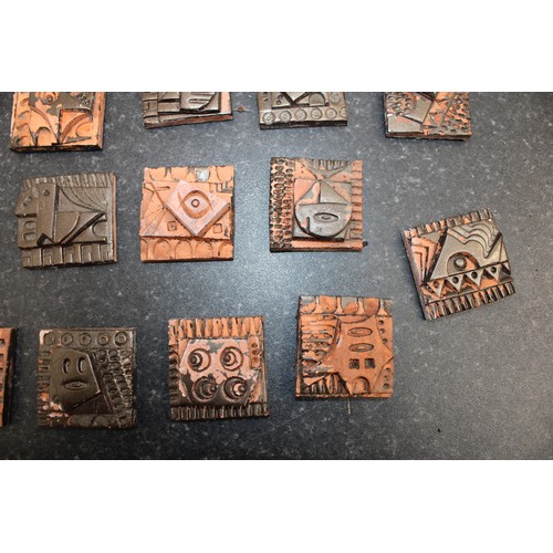 230 - 14 x Handmade Terracotta Relief Tiles By British Multi disciplinary Artist Ron Hitchin's Inspired By... 