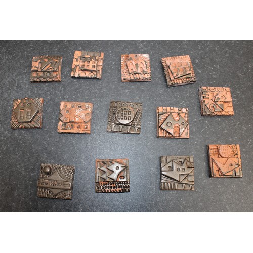 231 - 13 x Handmade Terracotta Relief Tiles By British Multi disciplinary Artist Ron Hitchin's One Tile Is... 