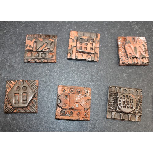 231 - 13 x Handmade Terracotta Relief Tiles By British Multi disciplinary Artist Ron Hitchin's One Tile Is... 