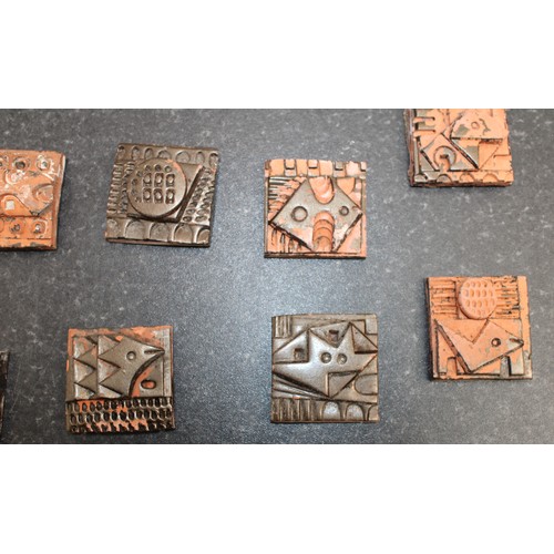 231 - 13 x Handmade Terracotta Relief Tiles By British Multi disciplinary Artist Ron Hitchin's One Tile Is... 