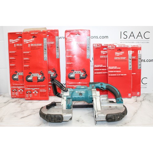 45 - Job Lot Mikita 18V LXT Cordless Portable Band Saw, 4 x Milwaukee Deep Cut Portable Band Saw Blades A... 