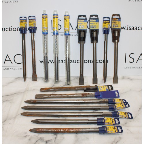 62 - Job Lot 16 x Drill And Chisel Bits Various Sizes AS NEW As Found