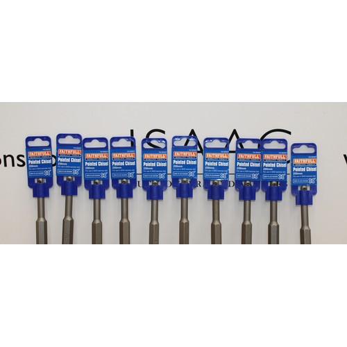 96 - Job Lot  10 x Faithfull Pointed Chisel Size 250mm AS NEW As Found