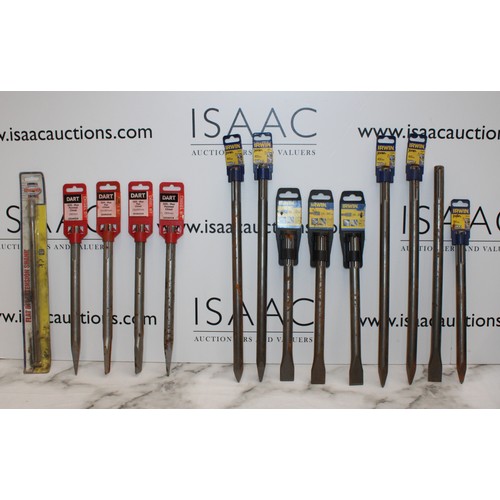 116 - Job Lot 13 x IRWIN, DART Flat And Pointed Chisels And 1 x Faithfull Flat Bit Extension Shank AS NEW ... 