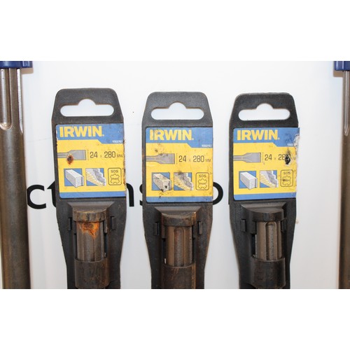 116 - Job Lot 13 x IRWIN, DART Flat And Pointed Chisels And 1 x Faithfull Flat Bit Extension Shank AS NEW ... 