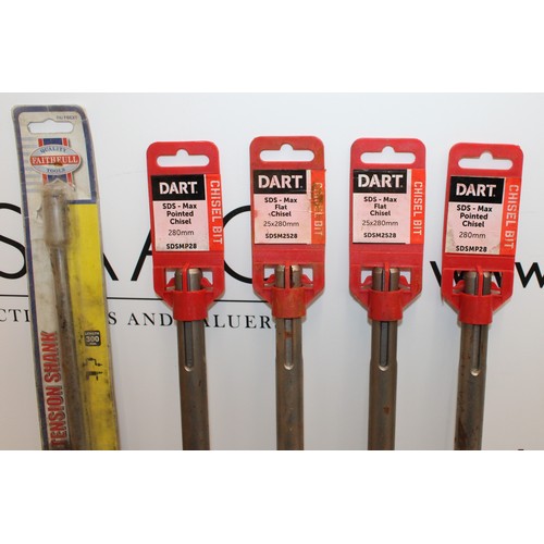 116 - Job Lot 13 x IRWIN, DART Flat And Pointed Chisels And 1 x Faithfull Flat Bit Extension Shank AS NEW ... 