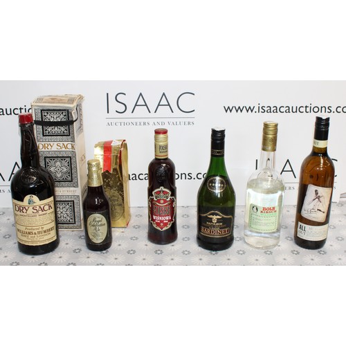 258 - Six Various Bottles, Including1 Litre Of Dry Sack Amontillado Sherry, Royal Celebration Ale, Polska ... 