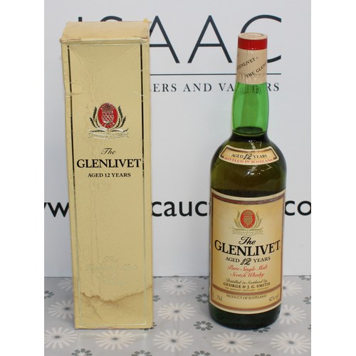 281 - 1 x Bottle Boxed The Glenlivet Aged 12 Years Pure Malt Whisky, 75cl, 40% Proof 1980,s Collection Onl... 