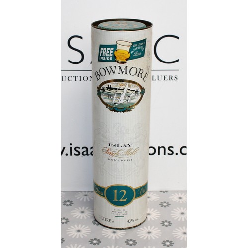 292 - 1 x Bottle Tubed Bowmore Screen Print Single Malt Scotch Whisky 12 Years Old, Including Unique Bowmo... 