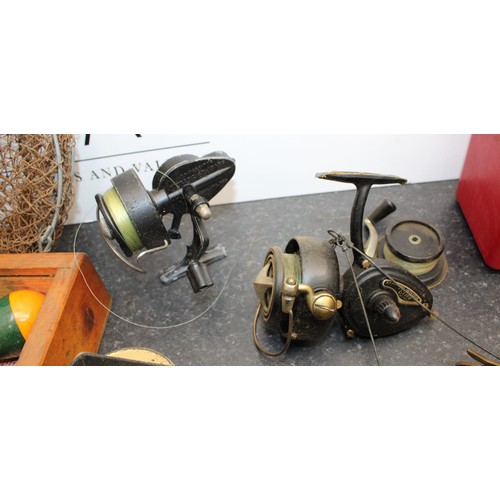 235 - A Selection Of Fishing Items Including: Floats/Line And Reels Etc Inside A British Army Canvas Bag A... 