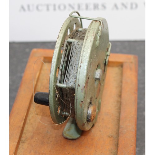 235 - A Selection Of Fishing Items Including: Floats/Line And Reels Etc Inside A British Army Canvas Bag A... 