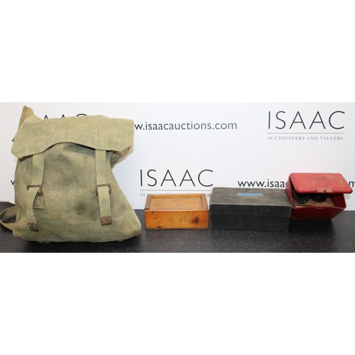235 - A Selection Of Fishing Items Including: Floats/Line And Reels Etc Inside A British Army Canvas Bag A... 