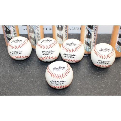 201 - 5 x Wooden Baseball Bats With 5 x Balls As Found