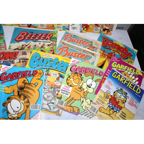 242 - A Quantity Of Comic Books Including, Beano, Dandy, Garfield, Buster Etc AF