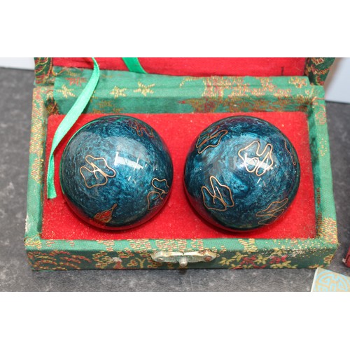 183 - 2 x Decorative Boxed Vintage Chinese Baoding/Meditation Balls Featuring Enamelled Dragon Design As F... 