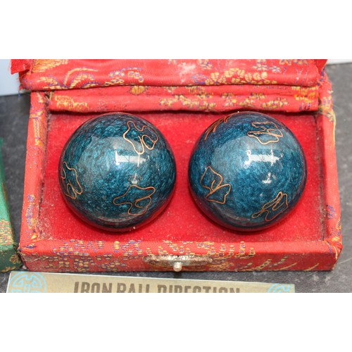 183 - 2 x Decorative Boxed Vintage Chinese Baoding/Meditation Balls Featuring Enamelled Dragon Design As F... 