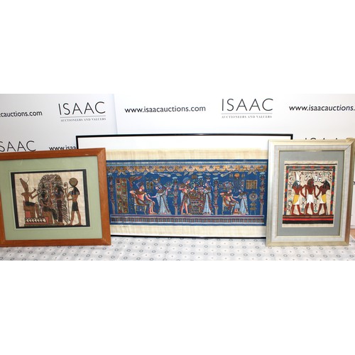 215 - Three Framed Egyptian Papyrus Art Largest 101cm x 51cm 
All As Found Crack In Glass On Largest Pleas... 