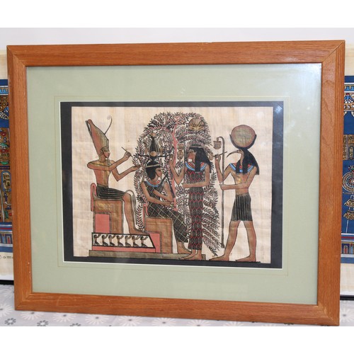 215 - Three Framed Egyptian Papyrus Art Largest 101cm x 51cm 
All As Found Crack In Glass On Largest Pleas... 