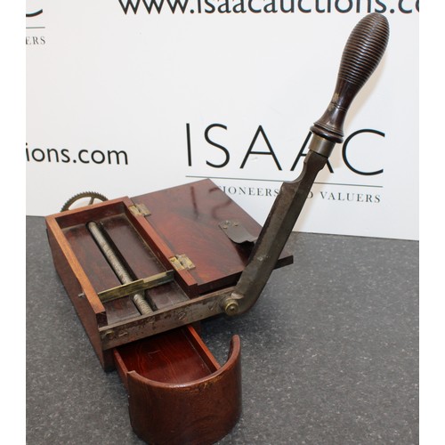 250 - A Collectable Antique Tobacco Cutter Constructed From Mahogany Wood And Brass By R Timmings & Sons L... 