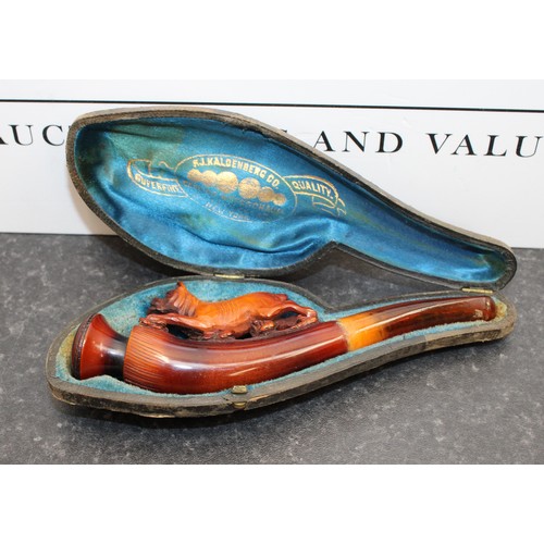 251 - A Collectable Antique Meerschaum Pipe Featuring A Carved Pug Dog Presented In It's Original Fitted C... 
