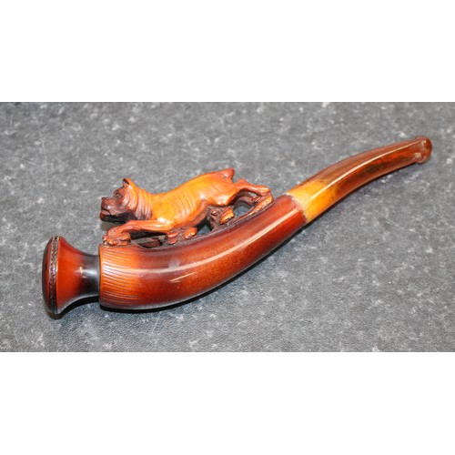 251 - A Collectable Antique Meerschaum Pipe Featuring A Carved Pug Dog Presented In It's Original Fitted C... 