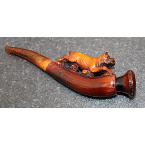251 - A Collectable Antique Meerschaum Pipe Featuring A Carved Pug Dog Presented In It's Original Fitted C... 