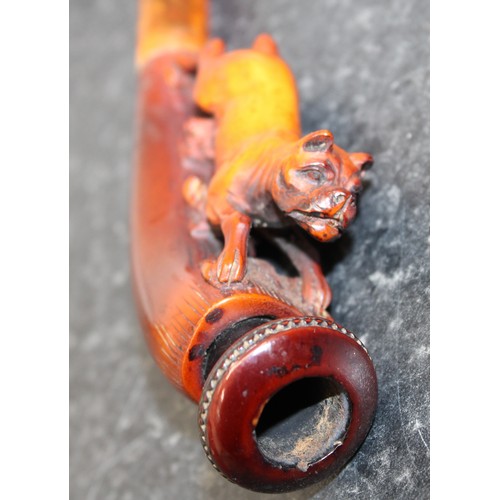 251 - A Collectable Antique Meerschaum Pipe Featuring A Carved Pug Dog Presented In It's Original Fitted C... 