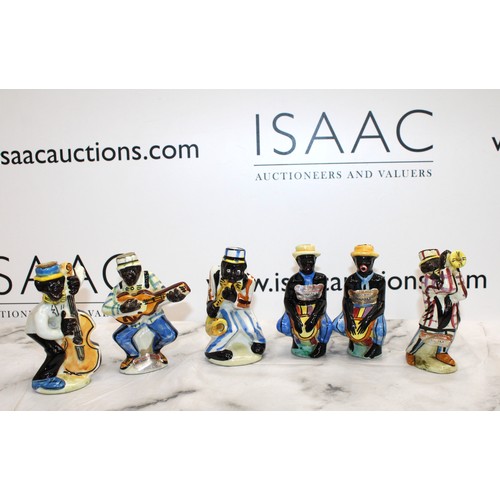 256 - 6 x Vintage Drioli Ceramic Figural Empty Liquor Bottles - Part Of A Series Forming An African Jazz B... 
