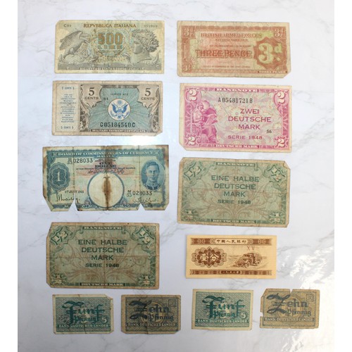12 x WWII Worldwide Bank Notes AF