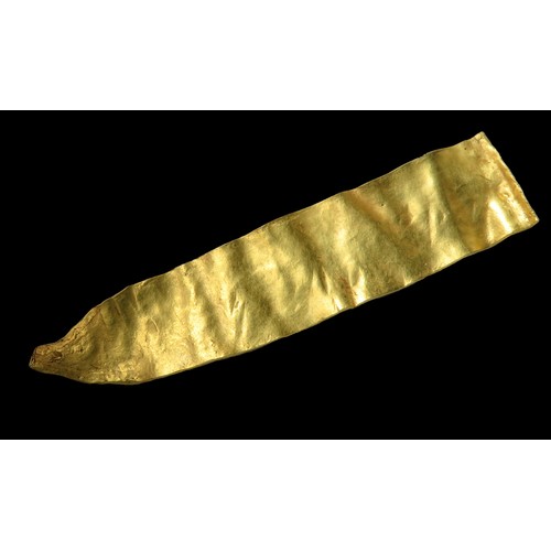 3 - Bronze age gold bracelet fragment. 92mm x 21mm, 13.95g. From the estate of a private collector, acqu... 